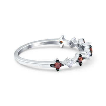 Half Eternity Ring Wedding Engagement Band Round Simulated Garnet Cubic Zirconia 925 Sterling Silver (3.5mm)